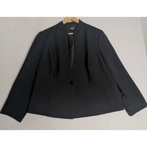 Kasper Blazer Women Size 18W Black One Button Career Jacket Lined Polyester
